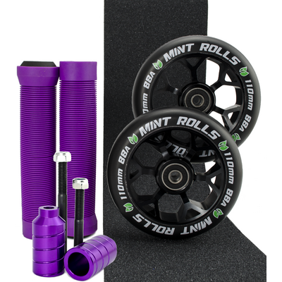 Mint Rolls 110mm Wheels Grips Pegs Tape Pack Black/Purple