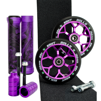 Mint Rolls 120mm Wheels Grips Pegs Tape Pack Purple Black