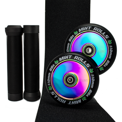 Mint Rolls Hollow Core 110mm Wheels Grips & Tape Pack Oil Slick/Black