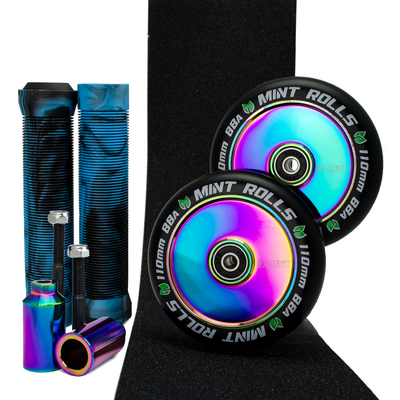 Mint Rolls Hollow Core 110mm Wheels Grips Pegs Tape Pack Oil Slick/Black Aqua
