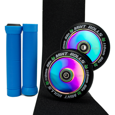 Mint Rolls Hollow Core 110mm Wheels Grips & Tape Pack Oil Slick/Blue