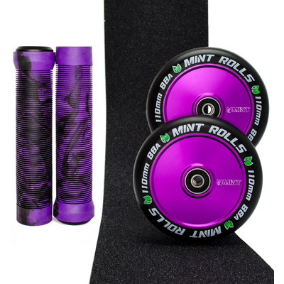Mint Rolls 110mm Hollow Core  Wheels Grips & Tape Pack Purple Black