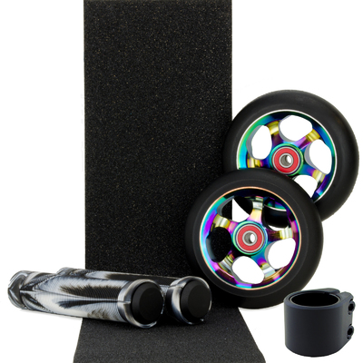 Scooter Crew 100mm Oil Slick Wheels Grips Clamp & Tape Pack