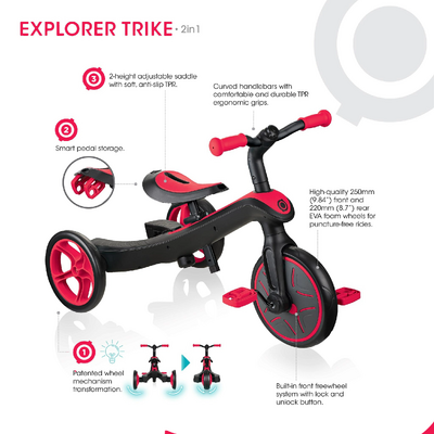 Product thumbnail for Globber Explorer Trike 2 in 1 - Red