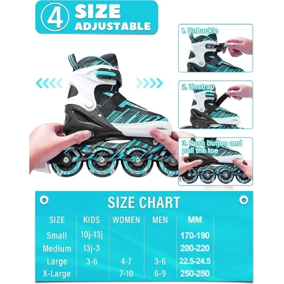 Product image thumbnail for Ecoo Inline LED Skates - Cyan Medium 20cm-22cm