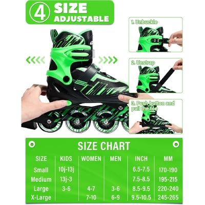Product image thumbnail for Ecoo Inline LED Skates - Green Small 17cm-19cm
