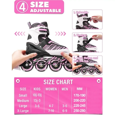 Product image thumbnail for Ecoo Inline LED Skates - Pink Medium 20cm-22cm