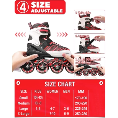 Product image thumbnail for Ecoo Inline LED Skates - Red Medium 20cm-22cm