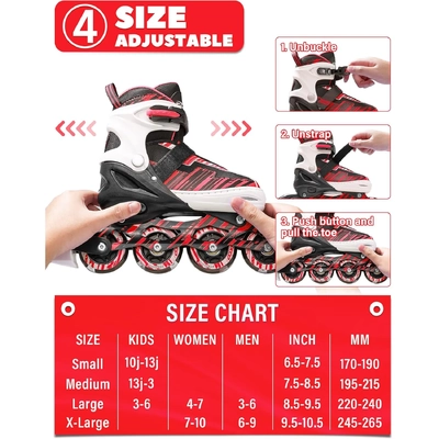 Product image thumbnail for Ecoo Inline LED Skates - Red Small 17cm-19cm
