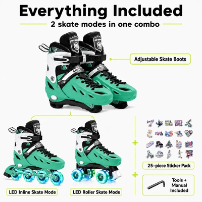 Product image thumbnail for Metroller 2 in 1 LED Inline Roller Skate Combo - Green