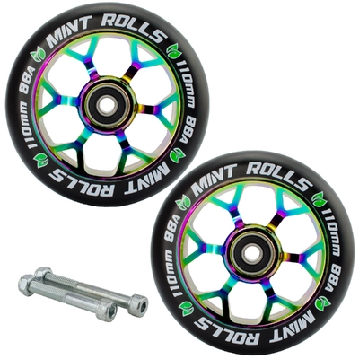 Product thumbnail for Mint Rolls 110mm Wheels Grips Pegs Tape Pack Oil Slick/Arctic