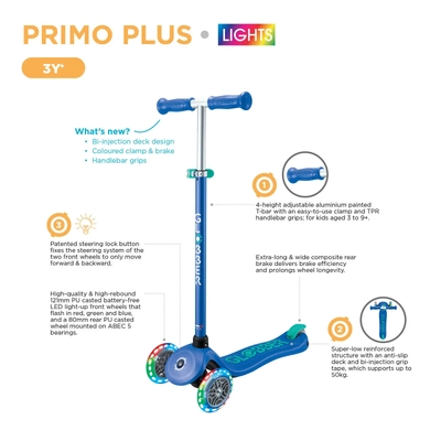 Product image thumbnail for Globber Primo Plus Lights - Navy Blue/Emerald Green