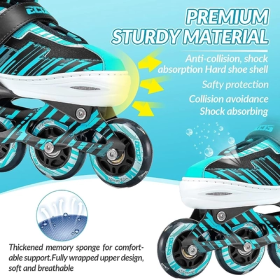 Product image thumbnail for Ecoo Inline LED Skates - Cyan Small 17cm-19cm