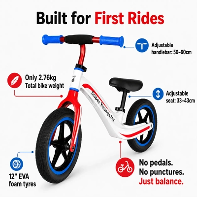 Product image thumbnail for Super Youngster Ultra-Light Balance Bike Red White Blue