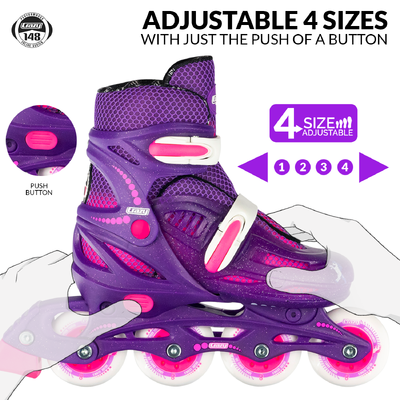 Product thumbnail for Crazy Skates 148 Adjustable Inline Skates - Purple Glitter - Large 5-8