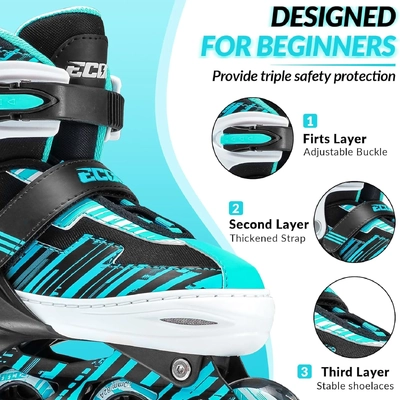 Product image thumbnail for Ecoo Inline LED Skates - Cyan Medium 20cm-22cm
