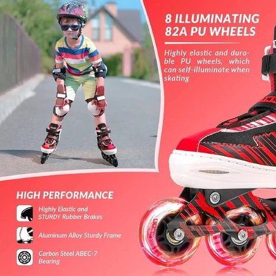 Product image thumbnail for Ecoo Inline LED Skates - Red Large 22.5cm-24.5cm