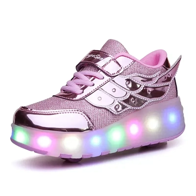 Product image thumbnail for 3 in 1 Dual Roller Skate LED Sneakers Pink Wings - Size: EU27 = AU8j = US10