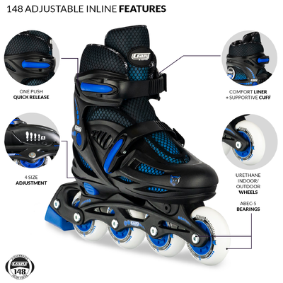 Product thumbnail for Crazy Skates 148 Adjustable Inline Skates - Black Small j11-1