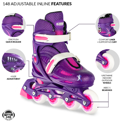 Product thumbnail for Crazy Skates 148 Adjustable Inline Skates - Purple Glitter - Large 5-8