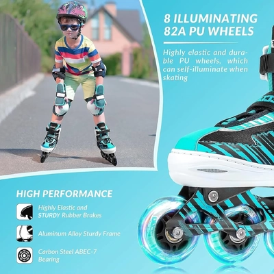 Product image thumbnail for Ecoo Inline LED Skates - Cyan Medium 20cm-22cm
