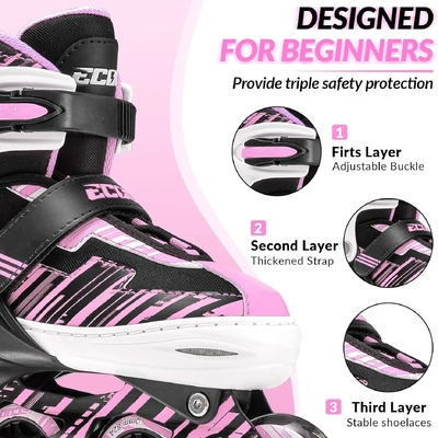 Product image thumbnail for Ecoo Inline LED Skates - Pink Medium 20cm-22cm