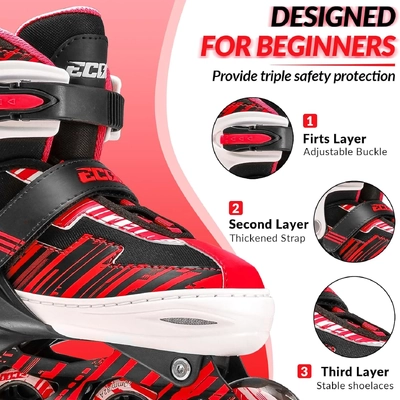 Product image thumbnail for Ecoo Inline LED Skates - Red Medium 20cm-22cm