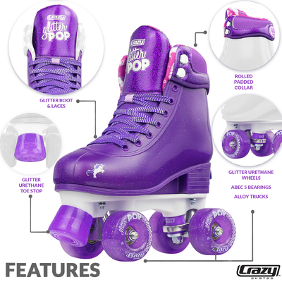 Product thumbnail for Crazy Skates Glitter Pop Adjustable Roller Skates - Purple Medium 3-6