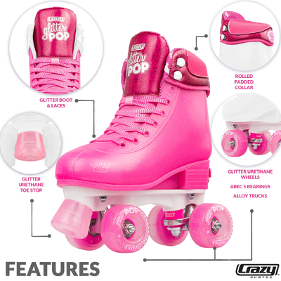 Product thumbnail for Crazy Skates Glitter Pop Adjustable Roller Skates - Pink - Medium 3-6
