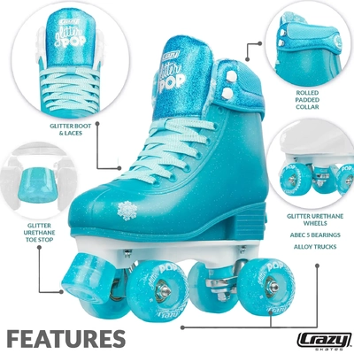Product image thumbnail for Crazy Skates Glitter Pop Adjustable Roller Skates - Teal Small j12-2