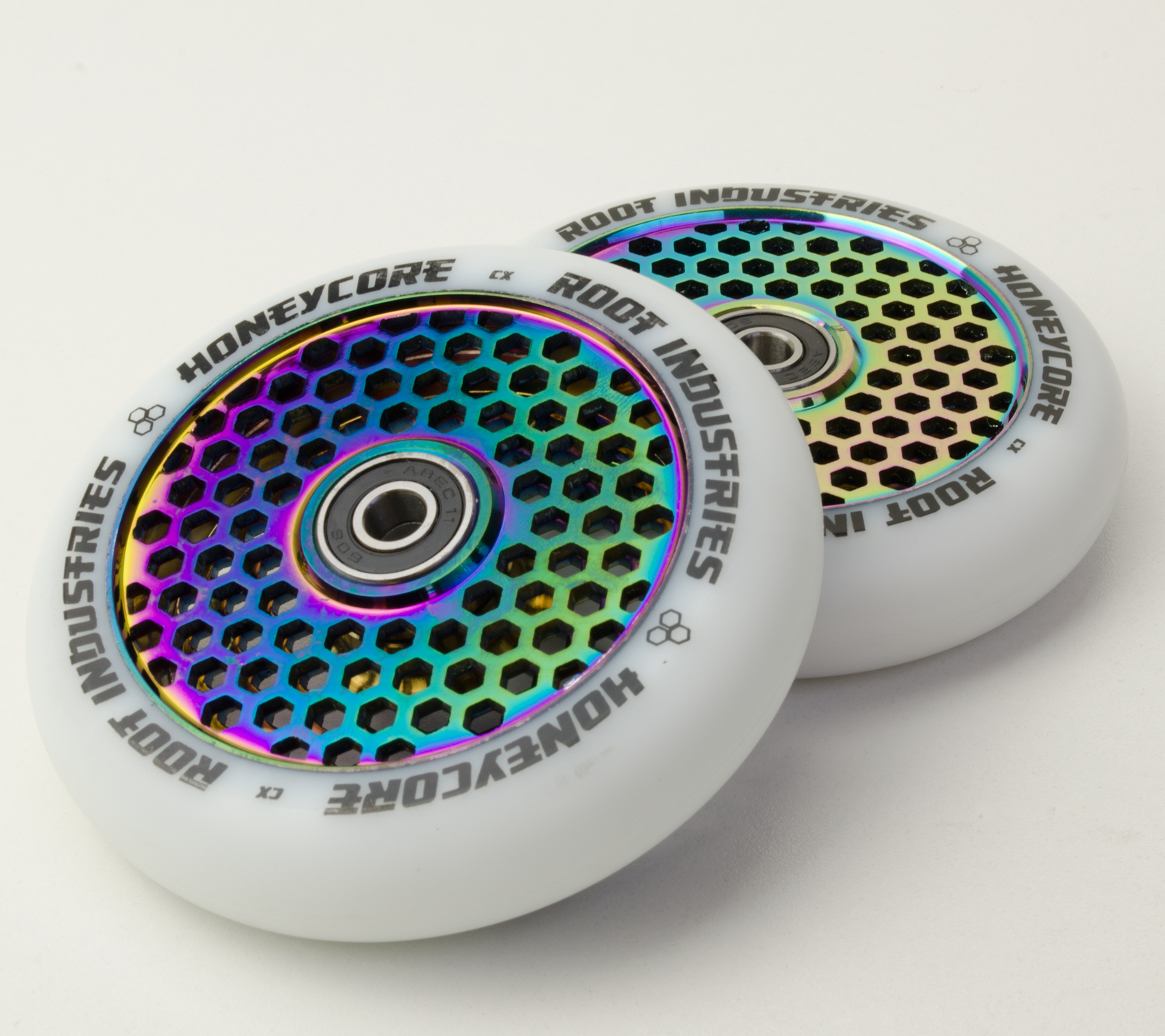 Root Ind Honeycore 120mm White/NeoChrome Scooter Wheels +Black/White