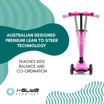 Product image thumbnail for i-Glide 3 Wheel Scooter with Ribbons - Hot Pink
