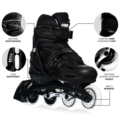 Product image thumbnail for Crazy Skates Blade Adjustable Inline Skates - Black Small
