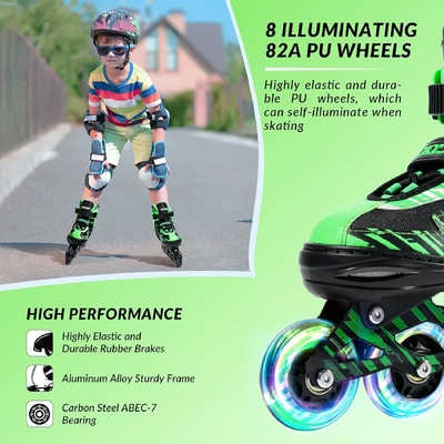 Product image thumbnail for Ecoo Inline LED Skates - Green Small 17cm-19cm