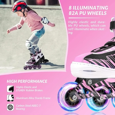 Product image thumbnail for Ecoo Inline LED Skates - Pink Medium 20cm-22cm