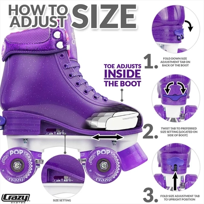 Product image thumbnail for Crazy Skates Glitter Pop Adjustable Roller Skates - Purple Medium 3-6