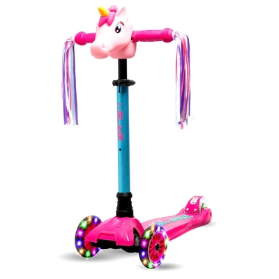 Product thumbnail for i-Glide 3 Wheel Scooter with Unicorn Head Ribbons - Pink Aqua
