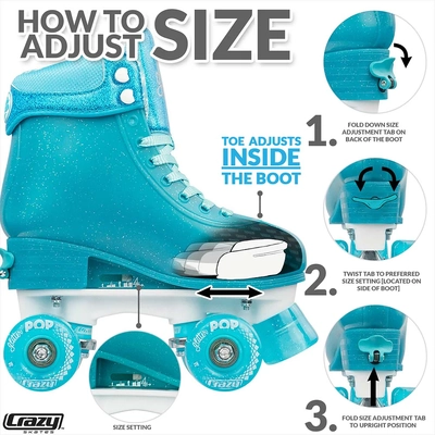 Product image thumbnail for Crazy Skates Glitter Pop Adjustable Roller Skates - Teal Small j12-2