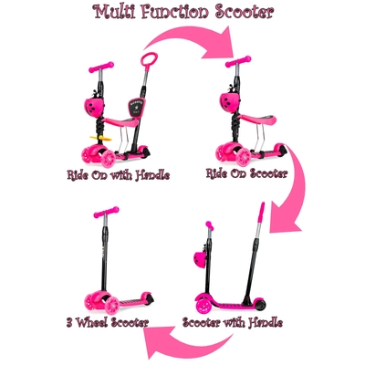 Product thumbnail for 3 Wheel MULTI Scooter with LED Light Wheels - Pink Ladybug