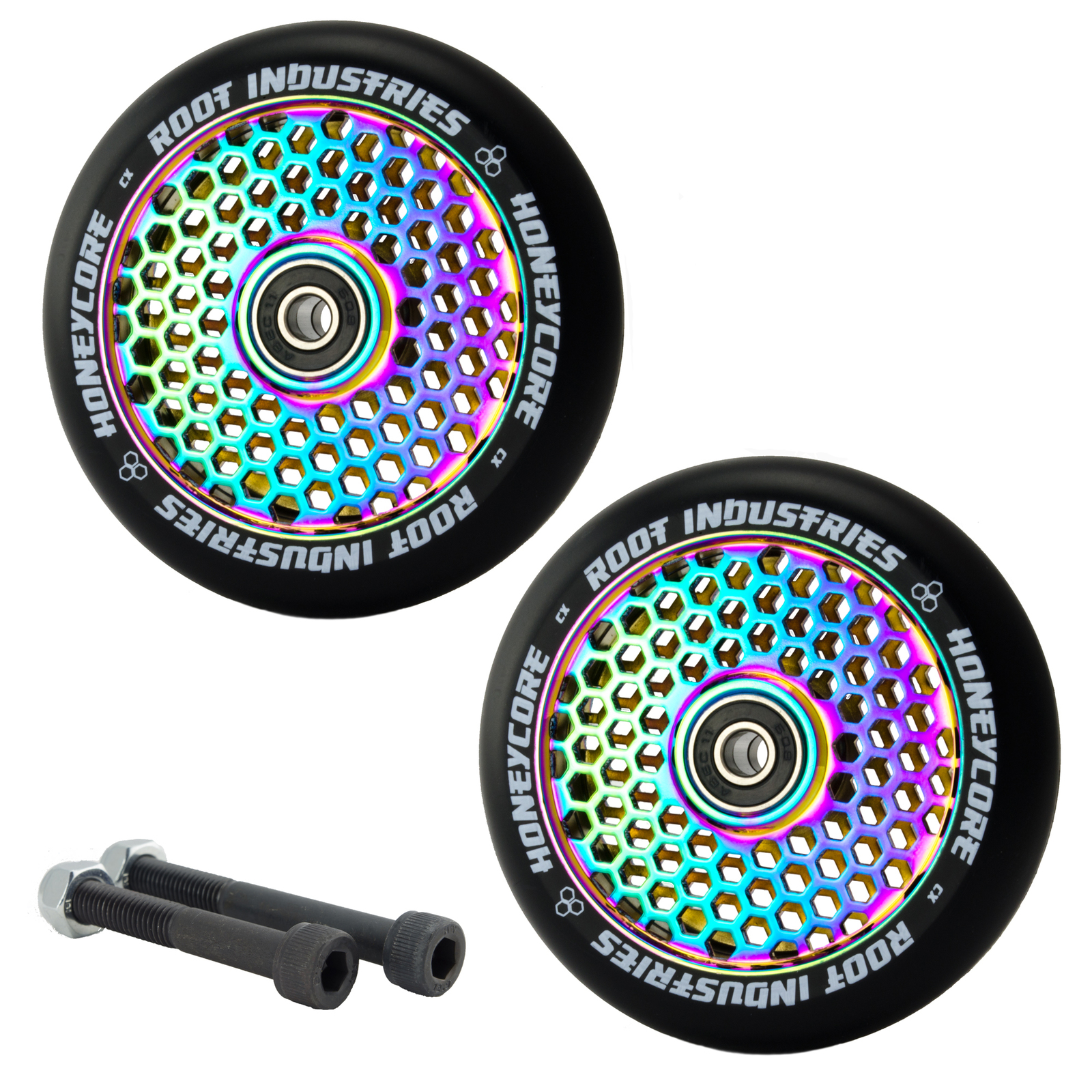 2 x Root Industries Honeycore Stunt-Scooter Rolle 110mm Neochrome Rainbow Pu/Blk 