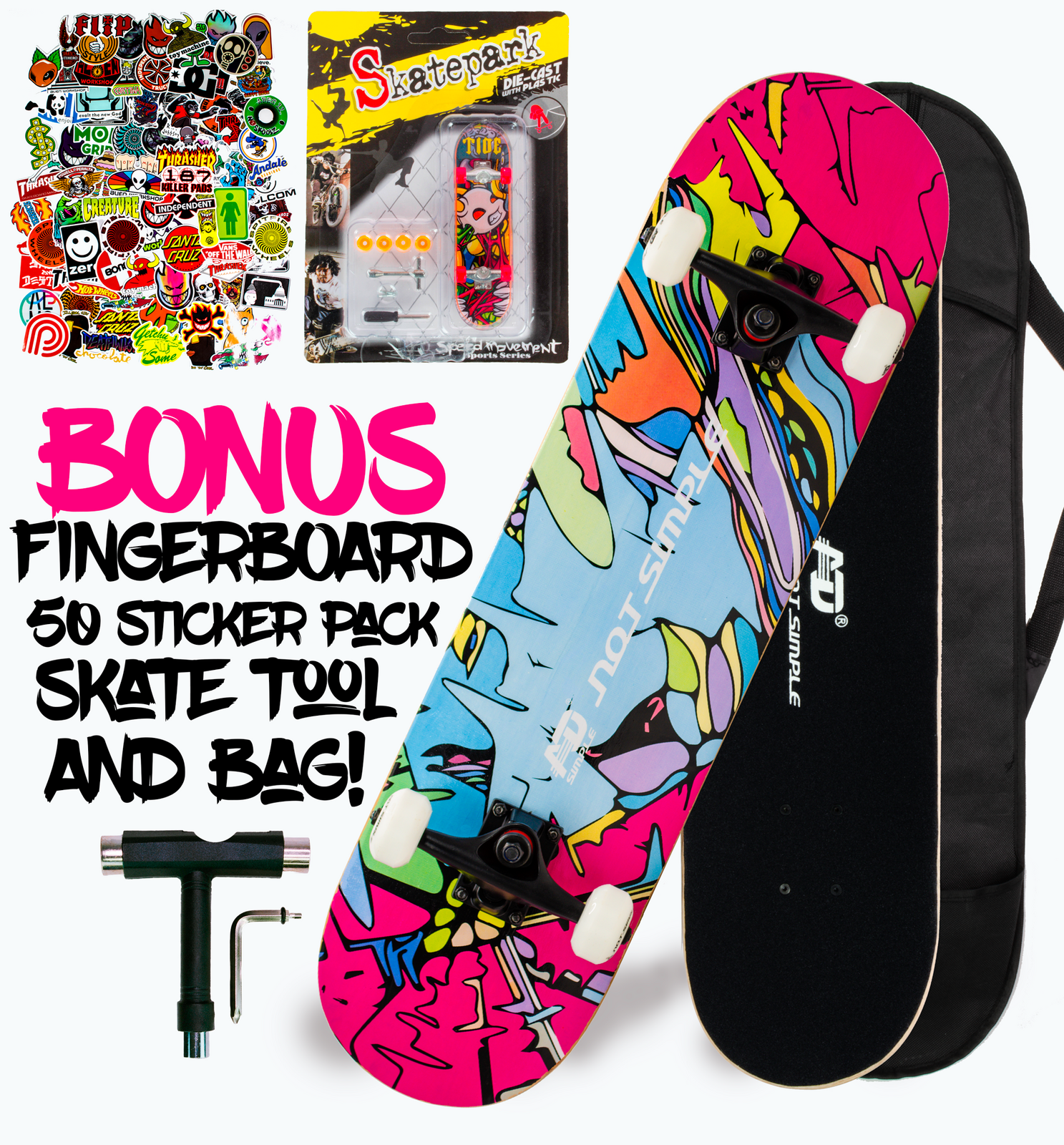 AD Double Kick Complete Skateboard True Colours