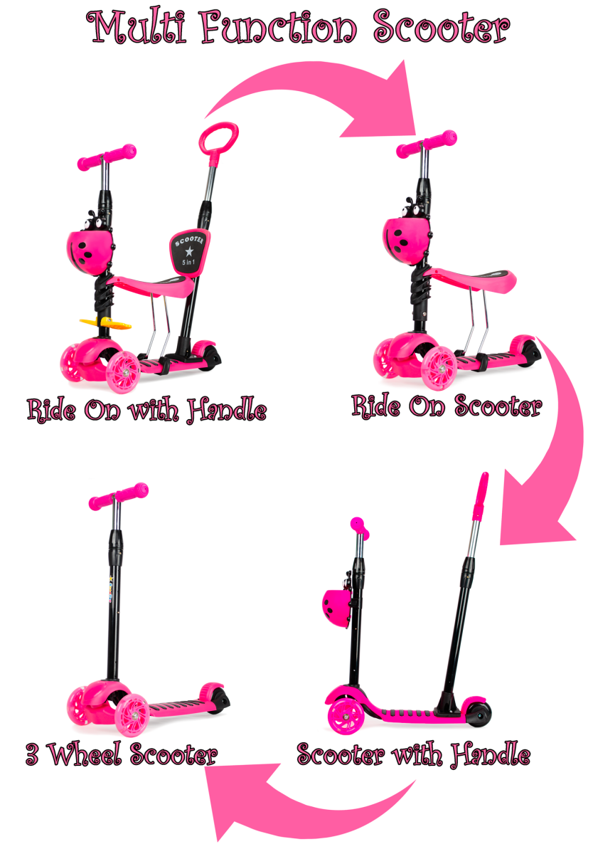 5in1 3 Wheel Scooter features Pink