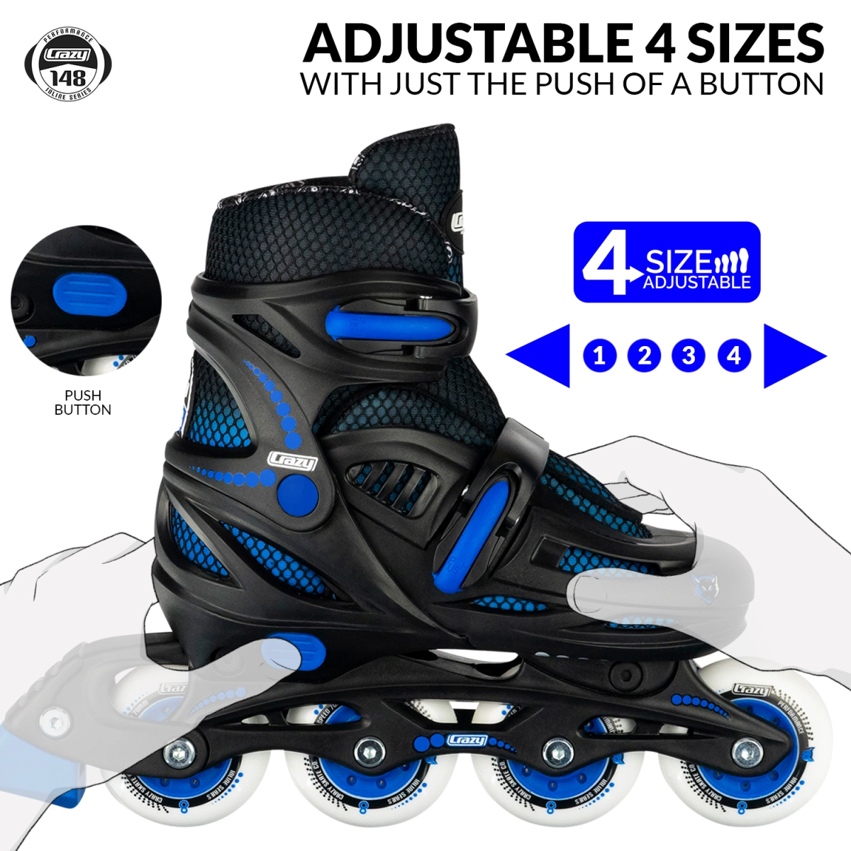 Crazy Skates Adjustable Sizes