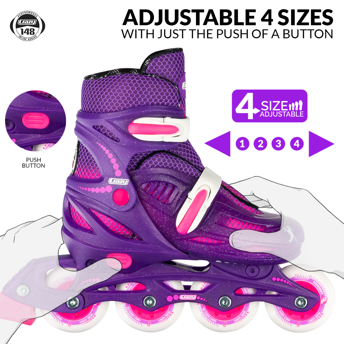 Crazy Skates Adjustable Sizes