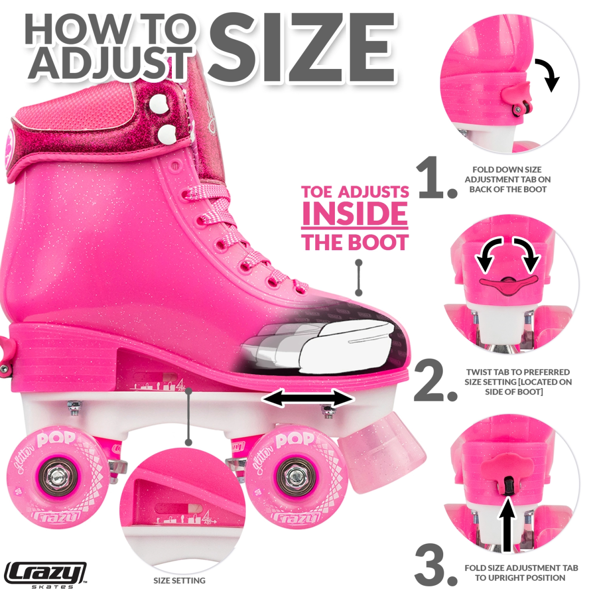 Crazy Skates Adjustable Sizes