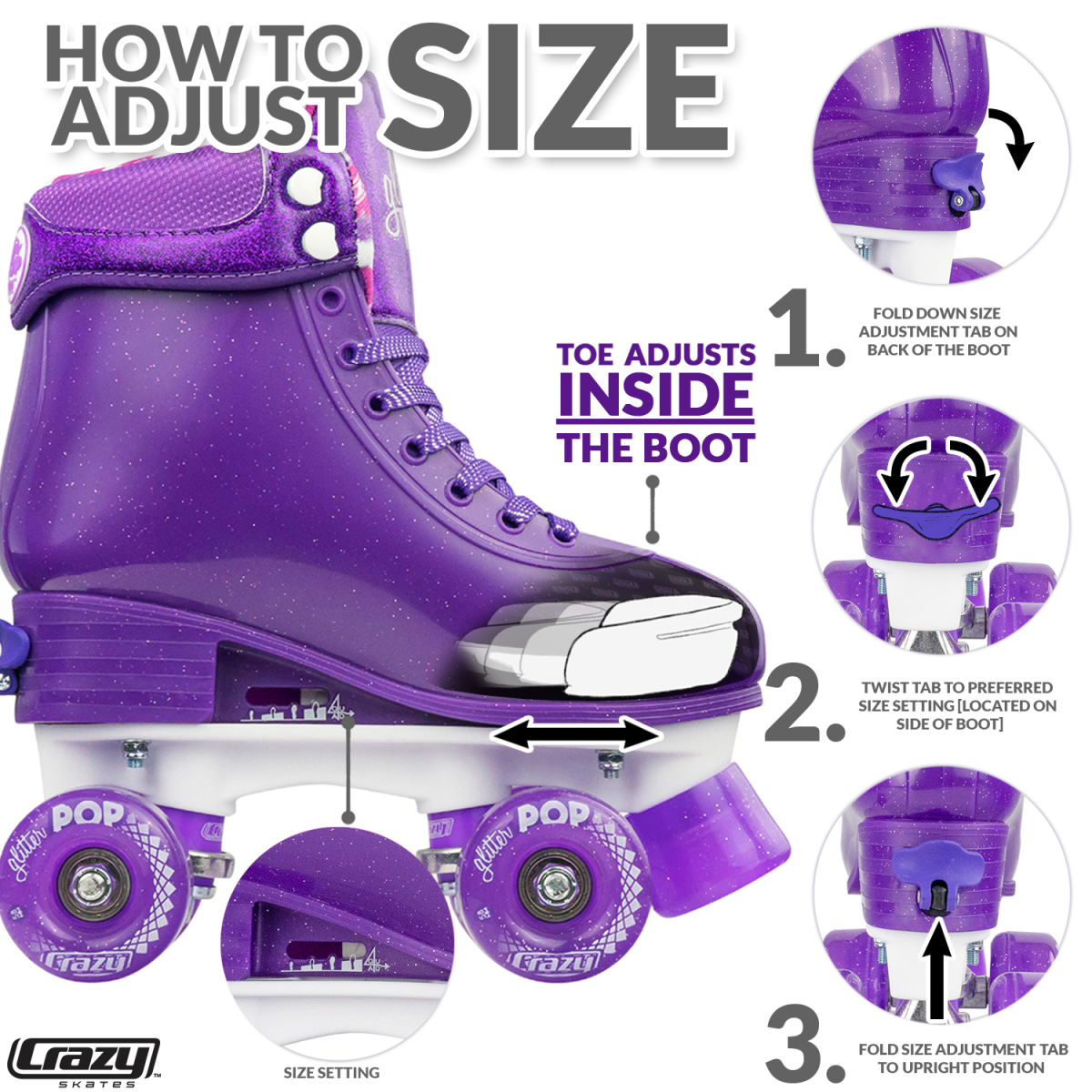 Crazy Skates Adjustable Sizes