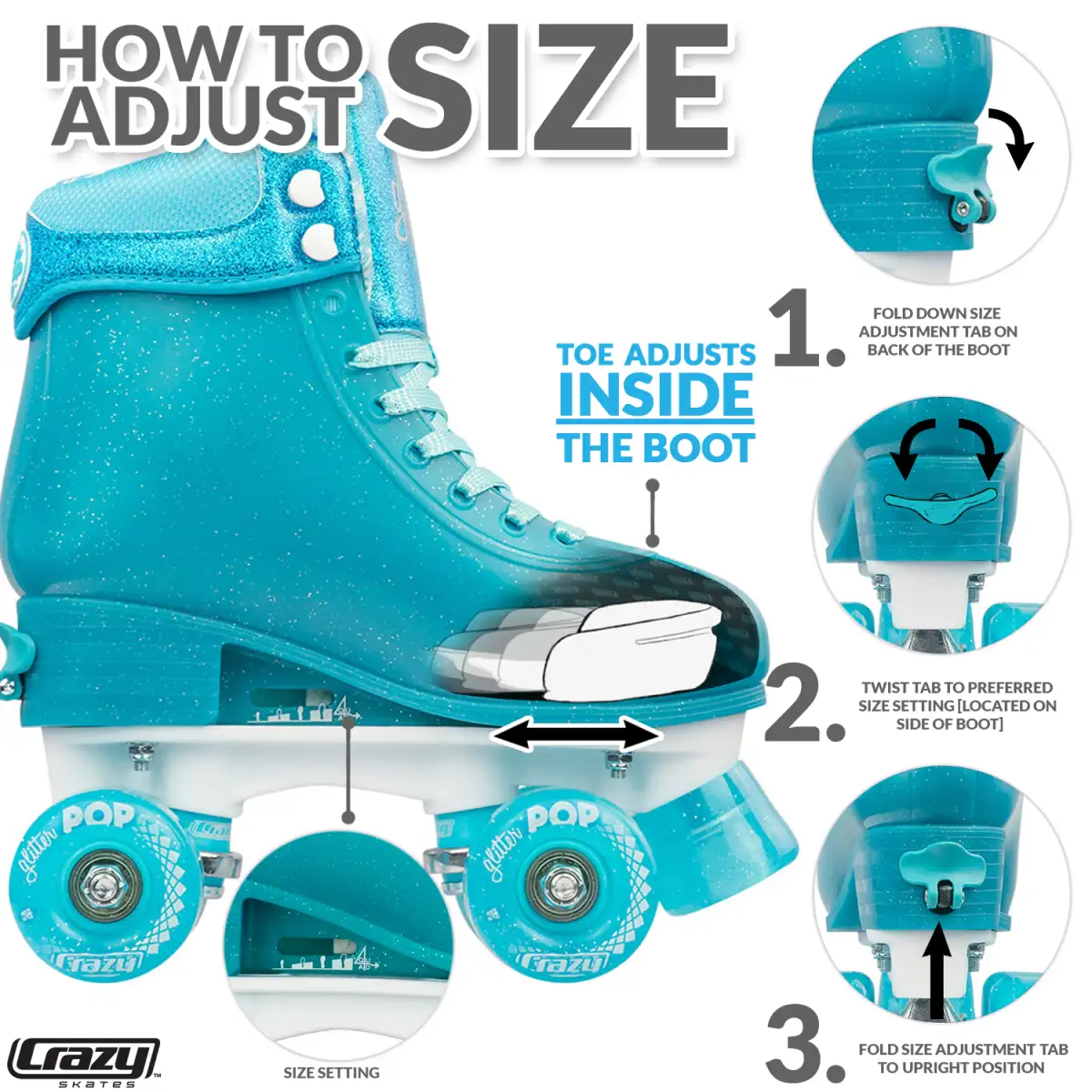 Crazy Skates Adjustable Sizes