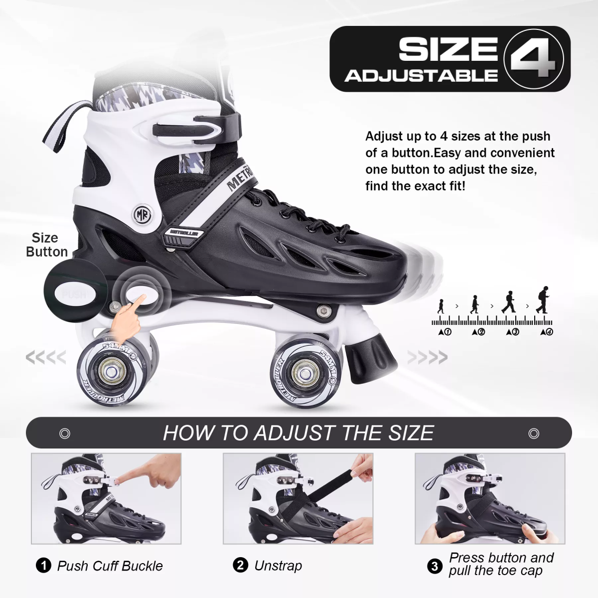 Metroller 2 in 1 LED Inline Roller Skate Combo Black Rollerblades