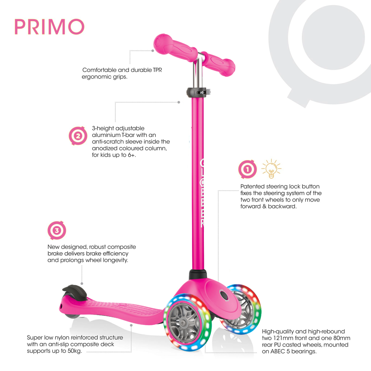 Globber Primo Lights Specs Pink