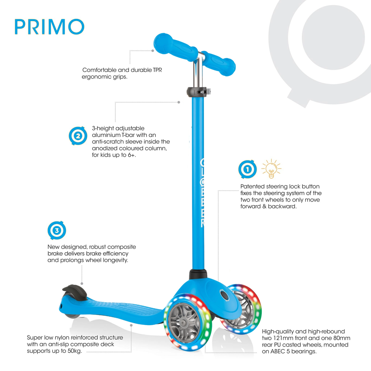 Globber Primo Lights Specs Blue